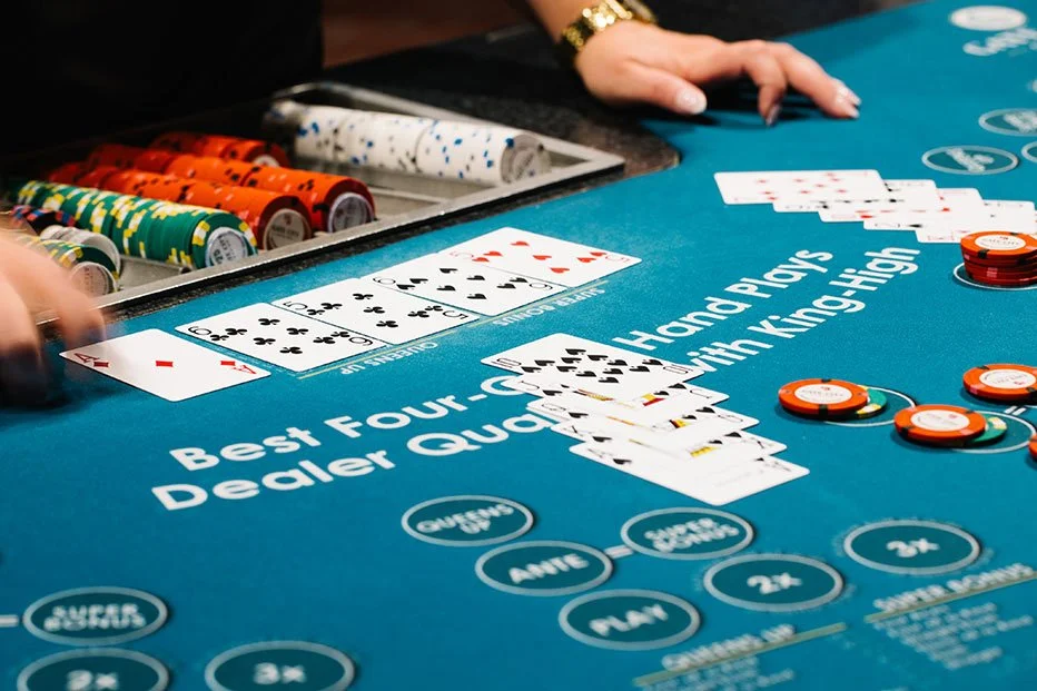 Live blackjack table with dealer and cards